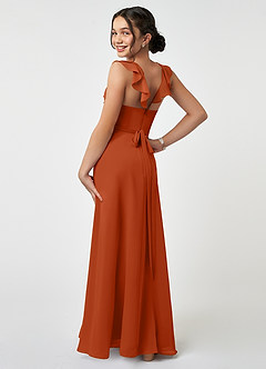 Azazie Emily Junior Burnt Orange A-Line Ruched Chiffon Dress image4