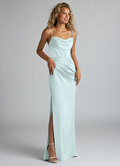 Azazie Mai Robes de demoiselle d'honneur Robe Fourreau en Satin extensible Plissée Verre De Mer image3