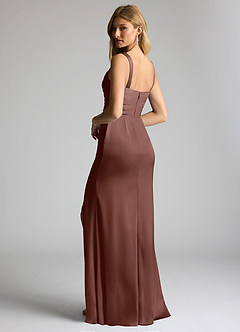 Azazie Elida Brautjungfernkleider Etui Plissee Stretch-Satin Kleid Espresso image2