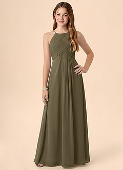 Azazie Ginny Junior Jurk van Chiffon met A-Lijn Geplooid Wilgengroen image1