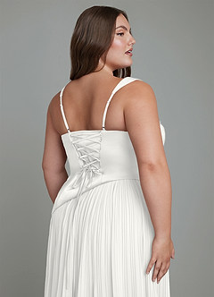 Azazie Stephanie Vestidos de madrinha de casamento Vestido Branco de Cetim elástico de Linha A com Plissado image12