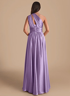 Azazie Charlize Bridesmaid Dresses Lilac A-Line One Shoulder Metallic Satin Dress image2