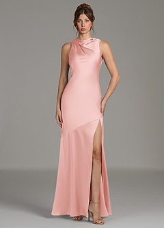 Azazie Kiara Robes de demoiselle d'honneur Robe Sirène en Satin extensible Plissée Rose Poudré image4
