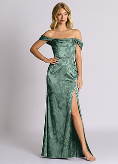 Azazie Saige Brudtärnklänningar Klä av Sjöjungfru i Jacquard Av axeln Eukalyptus image3