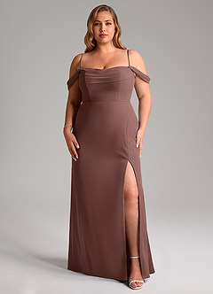 Azazie Saige Bridesmaid Dresses Espresso A-Line Off the Shoulder Chiffon Convertible Dress image14