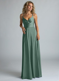 Azazie Davis Robes de demoiselle d'honneur Robe Trapèze en Satin extensible Plissée Eucalyptus image9