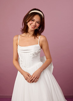 Barbie ♥ Azazie Wedding Dresses Diamond White A-Line Pleated Tulle Dress image5