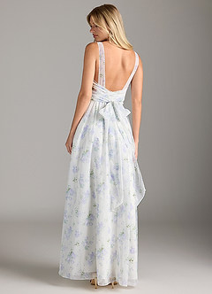 Azazie Kora Bridesmaid Dresses Blue Vintage Floral A-Line Pleated Chiffon Dress image6