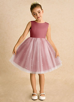 Azazie Esme Jurken voor bloemenmeisjes Baljurk Jurk van Tule Boog Antieke Roos image6