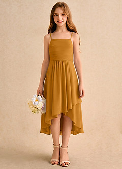 Azazie Twilight Dance Flower Girl Dresses Butterscotch A-Line Pleated Chiffon Dress image4