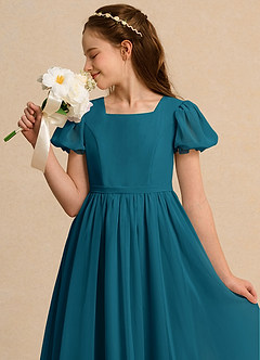 Azazie Joss Flower Girl Dresses Ink Blue A-Line with Sleeves Chiffon Dress image13