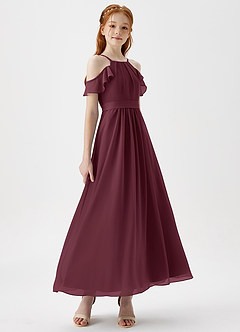 Azazie Chaya Junior Robe Trapèze en Mousseline de soie Épaule décolletée Cabernet image6