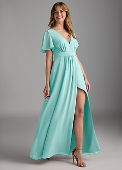 Azazie Zaniah Bridesmaid Dresses Aqua A-Line Chiffon Dress image3