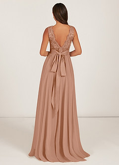 Azazie Gertrude Bridesmaid Dresses Champagne Rose A-Line Lace Chiffon Dress image2