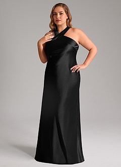 Azazie Doretta Bridesmaid Dresses Black Mermaid Bow Metallic Satin Dress image1