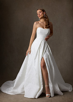Azazie Paloma Wedding Dresses Diamond White Ball-Gown Strapless Floral Jacquard Dress image6