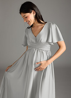 Azazie Verna Maternity Bridesmaid Dresses A-Line Ruched Stretch Satin Floor-Length Dress image1