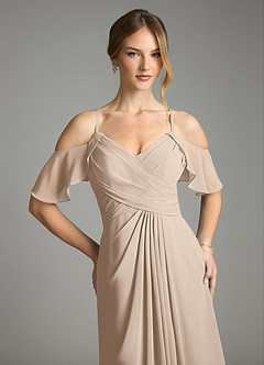 Azazie Dakota Bridesmaid Dresses Taupe A-Line V-Neck Pleated Chiffon Dress image11
