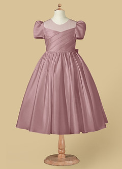 Azazie Anirra Flower Girl Dresses Ball-Gown Pleated Matte Satin Tea-Length Dress image5