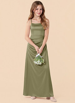 Azazie Renna Junior Pistachio A-Line Pleated Stretch Satin Dress image4