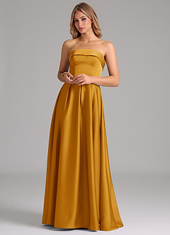 Azazie Lucienne Bridesmaid Dresses Butterscotch A-Line Strapless Stretch Satin Convertible Dress image4