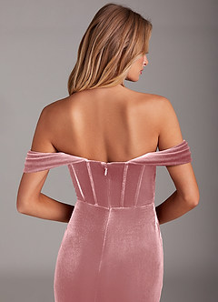 Azazie Jas Bridesmaid Dresses Dusty Rose Sheath Off-The-Shoulder Corset Velvet Convertible Dress image7