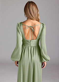 Azazie Norah Robes de demoiselle d'honneur Robe Trapèze en Satin extensible Vert Sauge image6