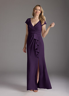 Azazie Tana Mother of the Bride Dresses Plum Mermaid V-Neck Pleated Stretch Crepe Dress image3