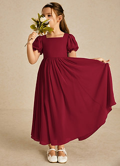 Azazie Joss Blumenmädchenkleider A-Linie mit ärmel Chiffon Kleid Burgunderrot image1