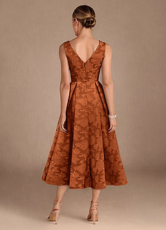 Azazie Fulton Mother of the Bride Dresses Burnt Orange A-Line Pleated Floral Burnout Dress image3