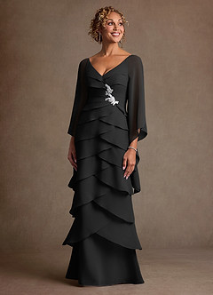 Azazie Arabinda Mother of the Bride Dresses Black Sheath Ruched Chiffon Dress image4