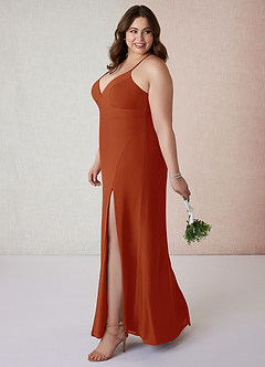 Azazie Becca Bridesmaid Dresses Paprika Sheath V-Neck Chiffon Dress image9