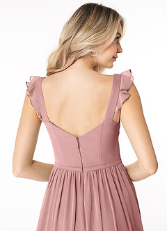 Azazie Stassie Brautjungfernkleider A-Linie Herzchen Gerüscht Chiffon Kleid Altrosa image6