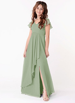 Azazie Omari Junior Dusty Sage A-Line Ruched Chiffon Dress image1