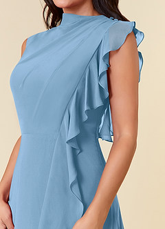 Azazie Narine Mère de la mariée Robes Robe Trapèze en Mousseline de soie Encolure haute plissée Acier Bleuté image5