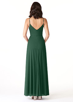 Azazie Evalin Bridesmaid Dresses Dark Green A-Line V-Neck Pleated Mesh Dress image2
