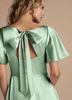 Azazie Kimber Brudtärnklänningar Klänning av A-Line i Metallisk satin Ruched Matcha image2