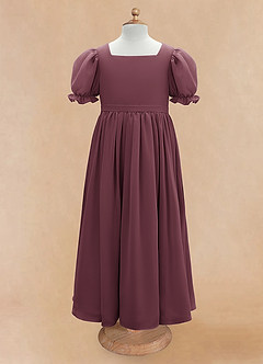 Azazie Joss Flower Girl Dresses Sangria A-Line with Sleeves Chiffon Dress image5