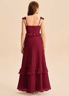 Azazie Tavie Junior Burgundy A-Line Ruched Chiffon Dress image2