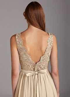 Azazie Elly Bridesmaid Dresses Champagne A-Line Lace Scoop Neck Chiffon Dress image4