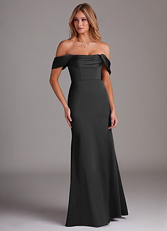 Azazie Saige Jurken voor thuis passen Jurk van Stretch Satijn met Kolom Off the Shoulder Zwart image4