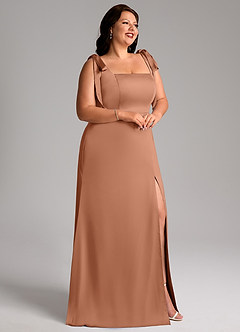 Azazie Frostine Vestidos de damas de honor Vestido de Bronceador de Satén Elástico de Corte en A con Lazo image11