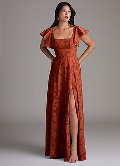 Azazie Bondi 신부 들러리 드레스 A라인 사이드 슬릿 플로럴 번아웃 바닥 길이 드레스 image4