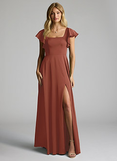 Azazie Bondi Robes de demoiselle d'honneur Robe Trapèze en Satin extensible Arc Auburn image5