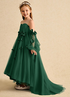 Azazie Karrie Flower Girl Dresses Dark Green A-Line with Sleeves Tulle Dress image3