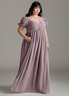 Azazie Madisynn Brautjungfernkleider für Schwangere Schleifen Chiffon Bodenlänge Kleid image7