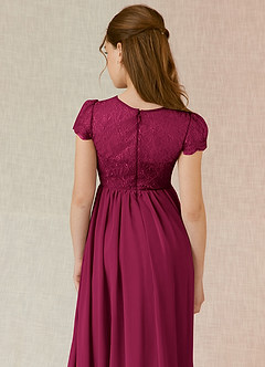 Azazie Delevingne Junior Burgundy A-Line Lace Chiffon Dress image5