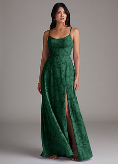 Azazie Moira Jurken voor bruidsmeisjes Jurk van Bloemen Burn-out met A-Lijn Zijsplit Donkergroen image4