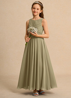 Azazie Ducky Girls Formal Flower Girl Dresses Moss Green A-Line Pleated Chiffon Dress image6