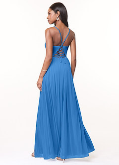 Azazie Marsol Abiti da Damigella Abito A-Line in Maglia Corsetto Blue Jay image2
